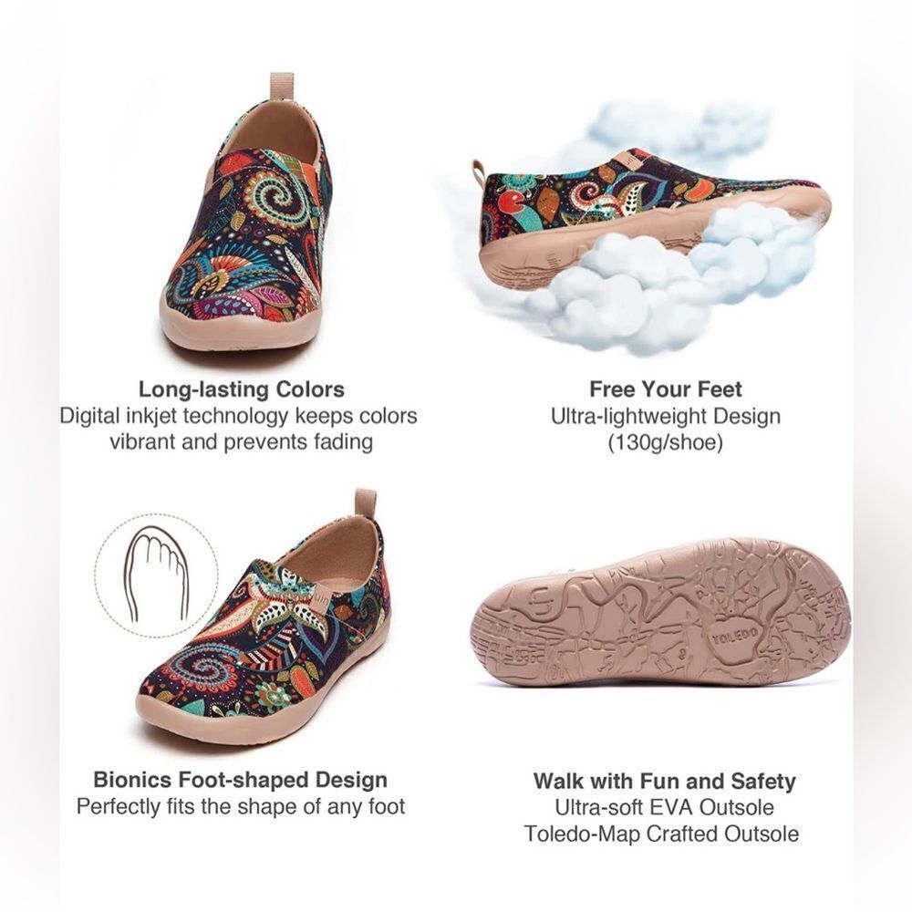 UIN Women Floral Art Sneaker Painted Canvas Slip-On Travel Shoes(Wonder Mandala) - Picture 7 of 10